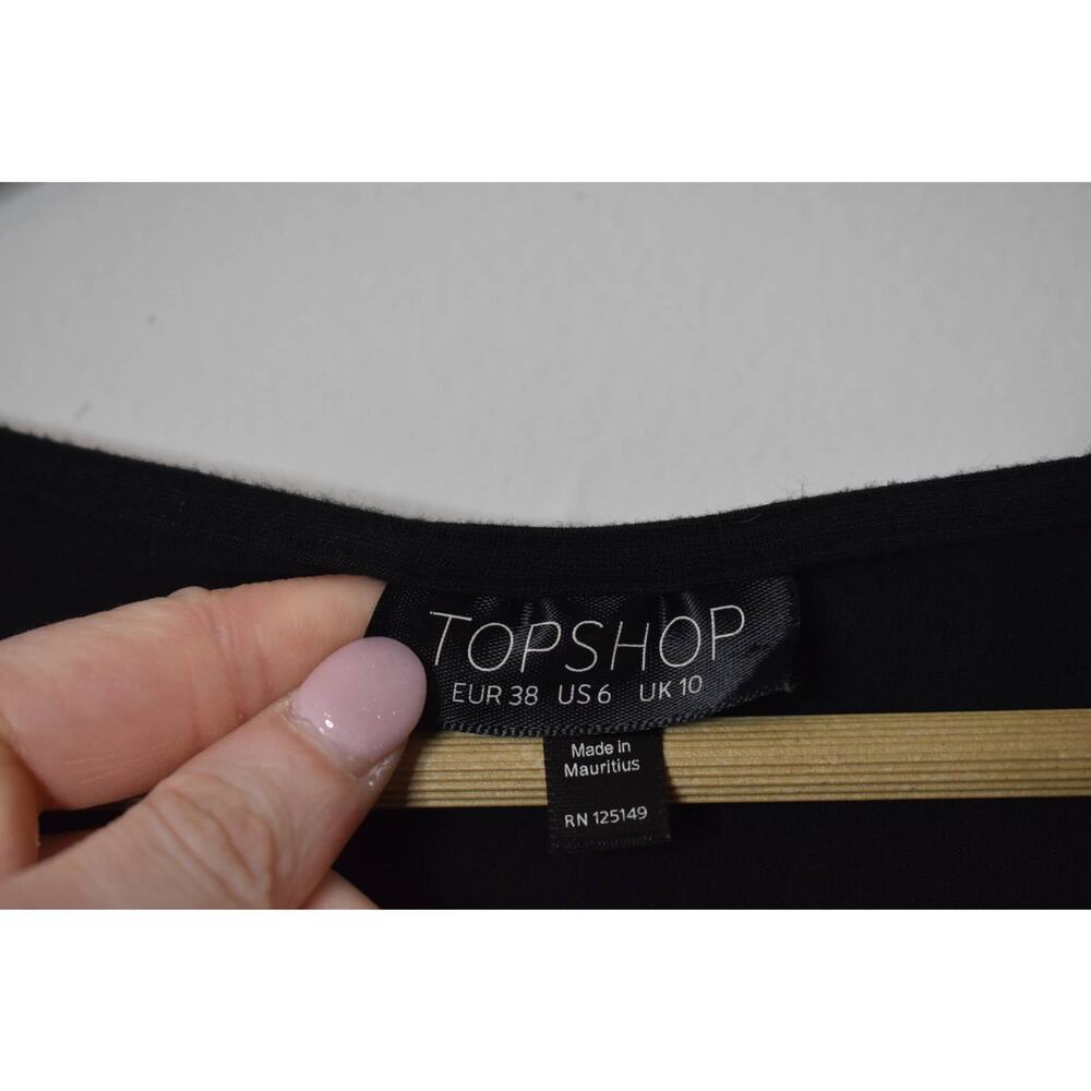 Topshop Black Short Sleeve Strappy Neckline Size 6 - Picture 3 of 4
